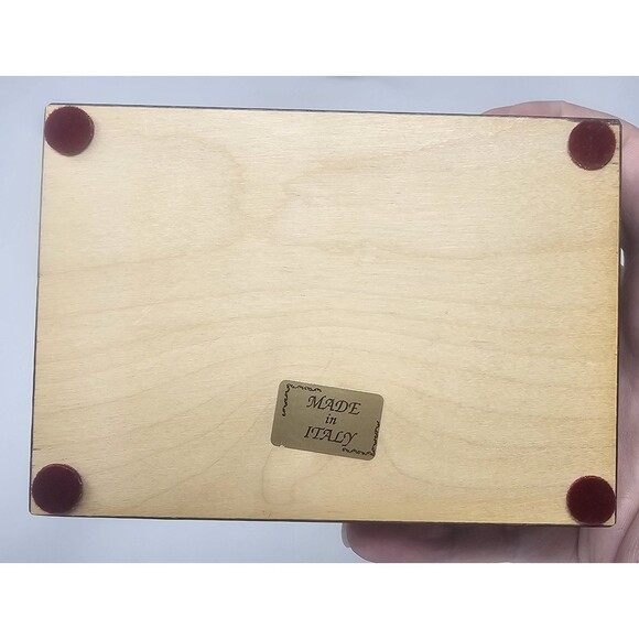 Still Life Tabby Cat Lacquerware Wooden Hinged Trinket Jewelry Box Lined Italy - Picture 6 of 15